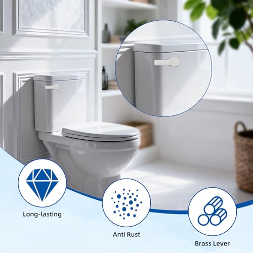 Hibbent Universal Front Mount Metal Toilet Handle Replacement Kit, Brass Toilet Tank Flush Lever with Stainless Steel Adjustable Flapper Chains for Most Toilets, White - color: White, style: Front Mount