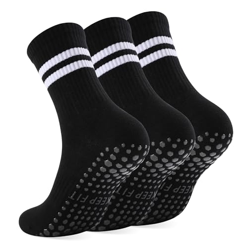 loudashuaiqi Grip Pilates Socks Non Slip Athletic Yoga Socks with Grips for Women Grippy socks for Hospital Workout Barre - style: 3pair Black
