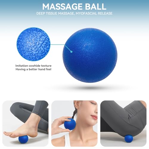 Krightlink 5 in 1 Foam Roller Set for Deep Tissue Muscle Massage, High Density Trigger Point Fitness Patented Exercise Foam Roller, Massage Roller, Massage Ball, Resistance Band, for Whole Body - color: Deep Blue