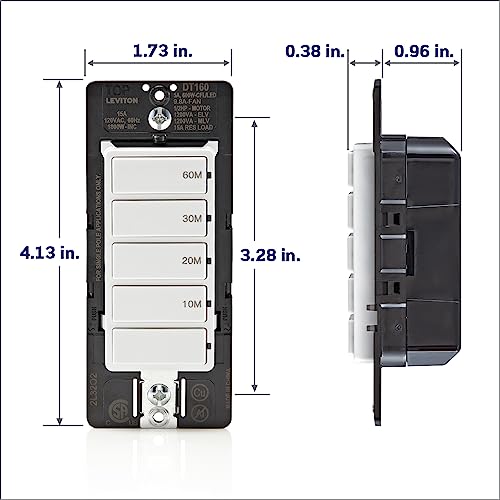 Leviton Countdown Timer Switch for Bathroom Fan and Household Lights,10-20-30-60 min,No Neutral Required,Single Pole,15A,1/2HP/9.8A Fan/Motor,DT160-1LW,White,(Pack of 10) - style: 10-20-30-60 min, No Neutral Required (Pack of 10)