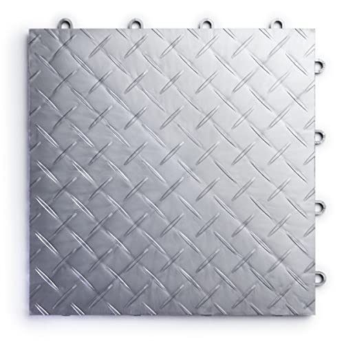 Big Floors RaceDeck Garage Floor Tiles, Interlocking Garage Flooring, Diamond Plate Pattern Heavy-Duty Copolymer Modular Tile (Alloy, 24 Pack of 12 x 12" Tiles, 24 Sq Ft) - color: Alloy, size: 24 Pack
