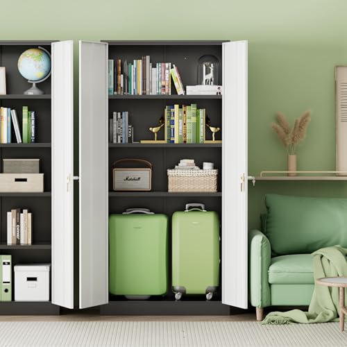 INTERGREAT Metal Storage Cabinet with Lock,72" Steel Lockable File Locker Cabinet with Locking Doors and Adjustable Shelves, Storage Lockers for Office, Home, Garage, Gym, School (Black Grey) - color: Black Grey, size: MSC-D18