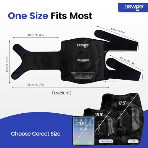 NEWGO Ice Pack for Knee Injuries Reusable, 360° Full Wrap, 2 Pack, Black | Y-shaped Strap Stays Put, Reusable for Knee Replacement, ACL, Arthritis, Swelling, and Sports Injuries, 21.7" x 9.8" - color: Regular Black 2-pack