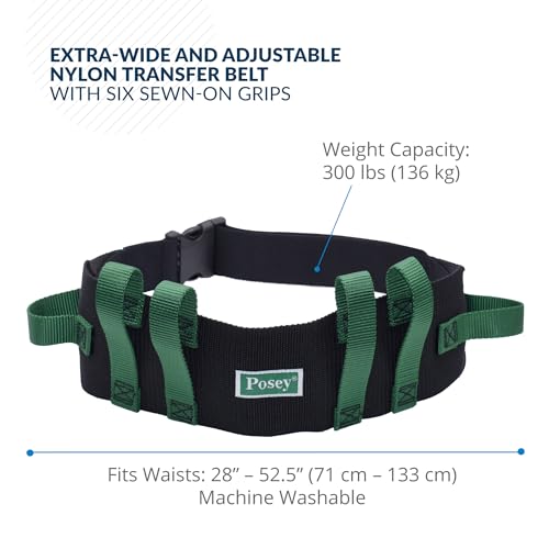 Posey 6537Q Transfer Belt, Black with Green Economy Model – Extra-Wide Soft Nylon – Washable Walking Belt & Gait Transfer Belt – Medical Supplies for Nurses, Therapists & Home Care Caregivers (6537Q)