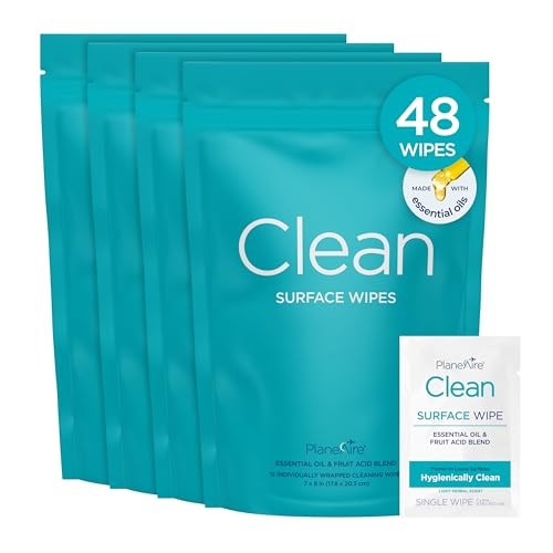 Clean Wipes | Surface Cleaning Wipes | Individually Wrapped Travel Wipes | All Purpose Cleaning Wipes | Airplane Travel Essentials | Travel Cleaning Supplies | On the Go | Essential Oils | 4 Pack - size: 1 Count (Pack of 4)