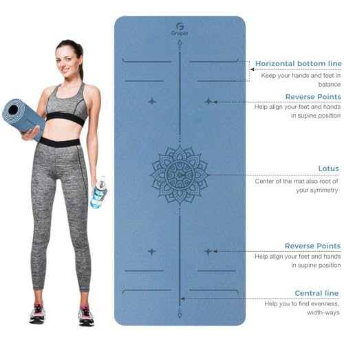 Gruper Yoga Mat Non Slip TPE Extra Wide Yoga Mat with Alignment Mark, 72"L x 32"W x 0.32"/0.24"Th (183cm x 80cm x 8mm/6mm), Anti-Tear Exercise Mat with Carrying Strap and Bag, Workout Mats for Yoga, Pilates - color: Blue Black, size: 0.32*32*72 Inches