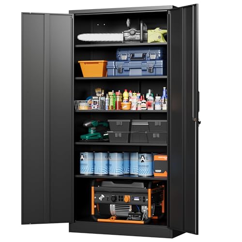 Letaya Metal Garage Storage Cabinets with Lock-72 Tall Tool Organizer Steel Lockers, 5 Adjustable Layers Shelves for Home,Office,Warehouse,Garage,(Black-72“) - color: Black, size: 72 X 36 X 18 In(H X W X D)
