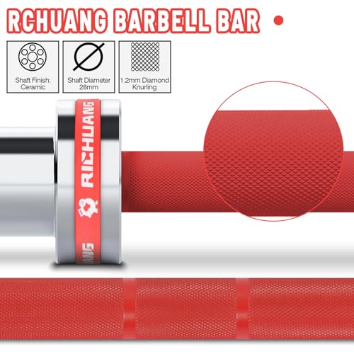 7ft Olympic Barbell 28mm 45lb – 500/700/1000LB Bar for Home Gym | Ceramic coated steel. Smooth spinning sleeves. Fits 2" plates. For snatch, clean and jerk, squats, deadlifts, bench press. - color: Silver-Red-500LBS