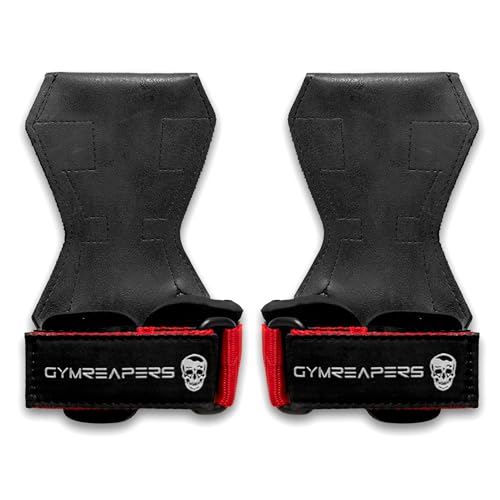 Gymreapers Weight Lifting Grips (Pair) for Heavy Powerlifting, Deadlifts, Rows, Pull Ups, with Neoprene Padded Wrist Wraps Support and Strong Rubber Gloves or Straps for Bodybuilding - color: Red, size: Medium