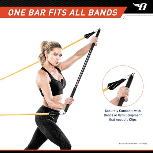 BIONIC BODY 36 Inches Light Weight Resistance Training Straight Bar – Fits All Resistance Bands/Accessories with Carabiners BBEB-020 - size: 1.5 x 1.5 x 38", style: Exercise Bar