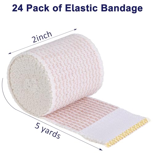 24 Pack Elastic Bandage Wrap 2” Bandage Wrap with Hook and Loop Closure on Both Ends Self Adhesive Bandage Wrap for Sports, Medical, and Injury Recovery - size: 2 Inch