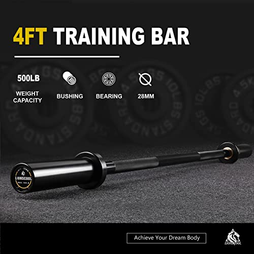 LIONSCOOL Premium 4ft/4.9ft/6ft Barbell for Strength Training and Olympic Weightlifting, 2 Inch Weight Bar for Squats, Curls, Deadlifts, Presses, Hip Thrusts, 350lbs/500lbs Capacity - color: Black, size: 4 ft