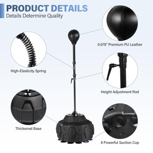 Cobras Reflex Bag with Stand 55.5-71.2" Height Adjustable Speed Punching Ball Quick Setup & Stable Suction Base for Boxing Training Stress Relief
