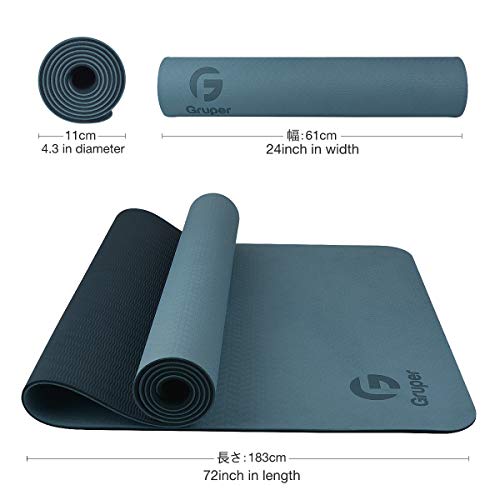 Gruper Yoga Mat Non Slip, Eco Friendly Fitness Exercise Mat with Carrying Strap,Pro Yoga Mats for Women,Workout Mats for Home, Pilates and Floor Exercises - color: Grey Blue / Black, size: 0.31*24*72 Inches