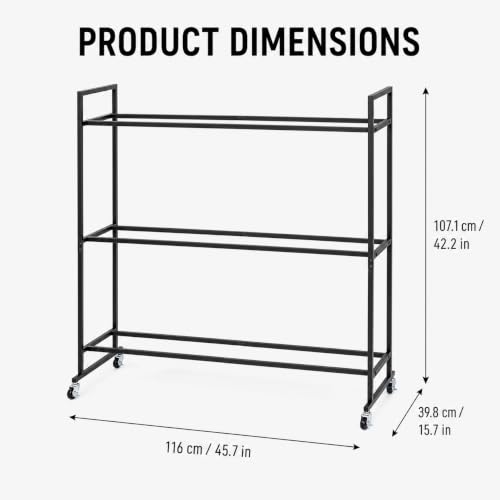 3 Tier Medicine Ball Rack with Wheels, Rolling Weight Ball Storage Stand for Home Gym with 20 lbs Capacity Per Shelf, Heavy Duty Fitness Holder for Slam Balls Wall Balls Exercise Balls, Indoor/Outdoor