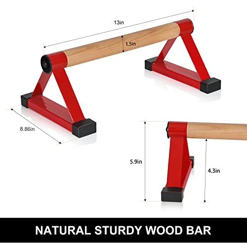 Wood push up bars Parallettes bars Anti-slip Handstand Bars for Calisthenics, Fitness, Floor workouts Solid Wood with Sturdy Metal Bracket, Support 500 lbs - color: Red