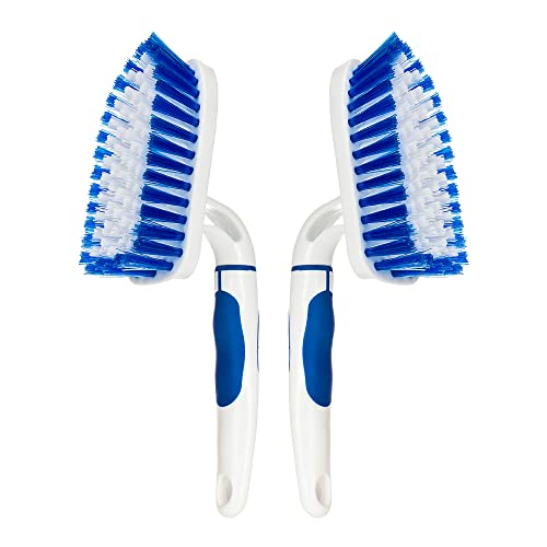 2-Pack Scrub Brush for Cleaning with Long Handle,Medium Firm Brush Bathroom Cleaning Supplies and Bathtub Cleaner and Shower Cleaning Brush,Multi-Scene Use for Kitchen or Carpet Brush,White&Blue - color: Blue+white