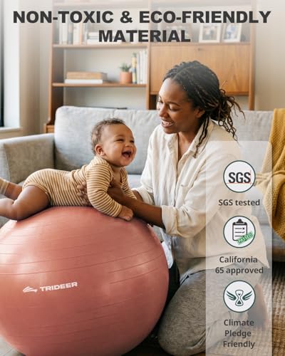 Trideer Yoga Ball for Exercise, Pilates, Core & Balance Training, Stability Ball for Pregnancy & Birthing Prep, Physical Therapy, Daily Stretching, Office Chair for Active Sitting, Quick Pump Included - color: Coral Orange, size: L(23-26ines/58-65cm)