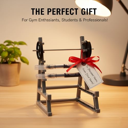 2 Pack Desktop Mini Squat Rack Pen Holder, Gray Metal Gym Equipment Design, Barbell Weight Plate Display Stand, Office Desk Organizer for Fitness Enthusiasts