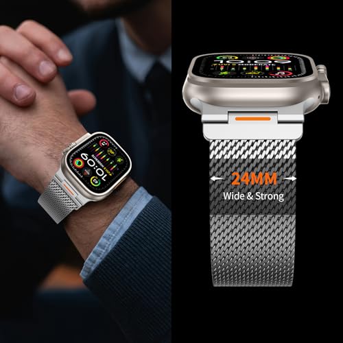 Milanese Loop Compatible with Apple Watch Ultra 3/2/1 Band 49mm 46mm 45mm 44mm 42mm, Magnetic Stainless Steel Strap Bands for iWatch Ultra SE 3/2/1 Series 11 10 9 8 7 6 5 4 3 2 1 Men, Silver - color: Silver