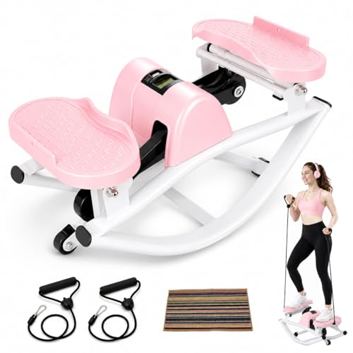 Rock Stepper Side to Side Portable Lateral Rocking Stepper with Digital Display and Non-Slip Mat Mini Steppers for Exercise at Home - color: Pink