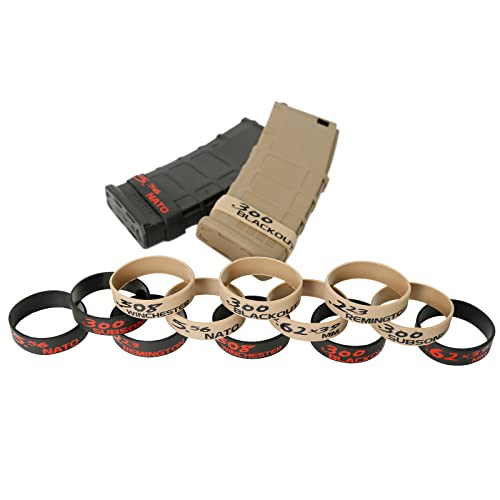 Aolamegs 5/10 Pack Magazine Bands - 5.56 Nato, 300 Blackout, 300 Subsonic, .223 Remington, .308 Winchester, 7.62x39 Magazine Marking Band, Durable Silicone Ammo Caliber Bands for Magazine Identification (2 Colors) - color: 300blk-blackred(10pcs)
