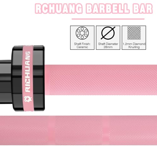 7ft Olympic Barbell 28mm 45lb – 500/700/1000LB Bar for Home Gym | Ceramic coated steel. Smooth spinning sleeves. Fits 2" plates. For snatch, clean and jerk, squats, deadlifts, bench press. - color: Pink-500LBS
