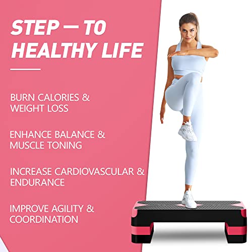 GYMMAGE Aerobic Exercise Step, Adjustable Height, | Aerobic Workout Step Platform for Exercise, 26.5" Step Deck with Adjustable Height, Women Home Gym Cardio Fitness - color: E