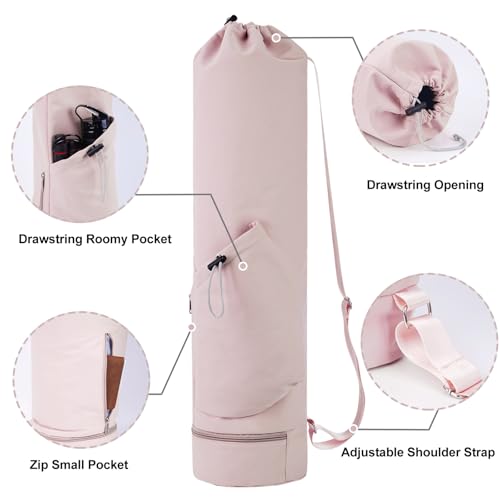 sportsnew Yoga Mat Bag with Water Bottle Pocket & Wet Pocket for Women | Yoga mat carrier fits 1/8"-3/8" yoga mats, quick-access multi-pocket organization, lightweight for gym, Pilates & studio - color: Pink, size: Medium