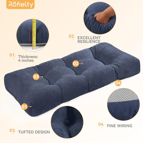 ROFIELTY Bench Cushion 36 Inch, Non-Slip Tufted Bench Cushion for Indoor Furniture for Bay Window, Entryway Bench, Piano Seat(Chenille-Blue, 36x14x4) - color: Chenille-blue, size: 36x14x4