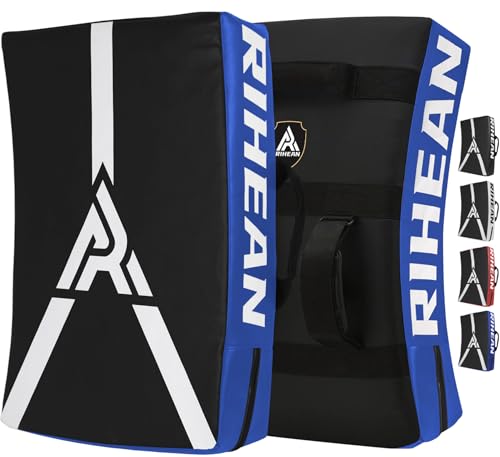 Martial Arts Kicking Shields Pad for Muay Thai, Taekwondo, Football, Basketball Training - Denser Foam, Longlasting PU Leather Kick Shield - style: 24x16in Blue