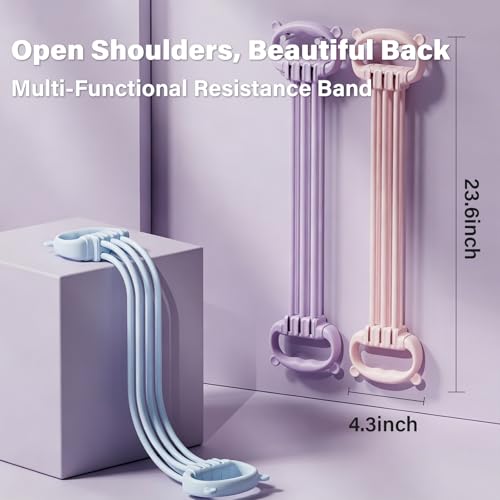 Figure 8 Resistance Bands, 6 Adjustable Elastic Fitness Bands, Suitable for Abdominal, Back, Shoulders, and Chest Workouts - color: Purple