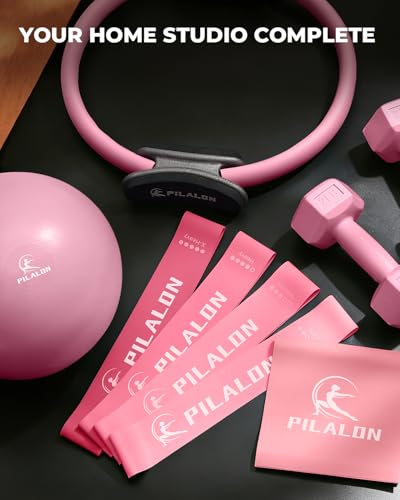 Pilates Ring Set - Studio-Grade Anti-Deformation Pilates Kit - Pilates Equipment for Home Workout - 14'' Pilates Ring, Pilates Ball, 2 Dumbbells, 5 Resistance Bands for Toning Arms, Thighs