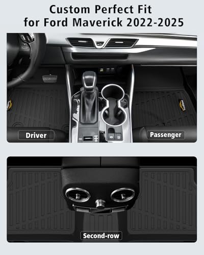 Floor Mats Custom for Ford Maverick 2022-2025 2026 Gas (Not for Hybrid) All Weather TPE Rubber Protection Front & Rear Row Anti-Slip Automotive Floor Liners for Maverick 2025 Accessories, Black - size: For Ford Maverick Gas 2022-2026