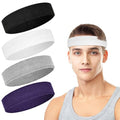 4 Pack Cotton Terry Sweat Headbands for Men Women Running Gym | 4 pack soft cotton terry headbands, Stretch 7 to 15 inches, Sweat-wicking, stays put for running, tennis, basketball & yoga - color: Black/Gray/Purple/White