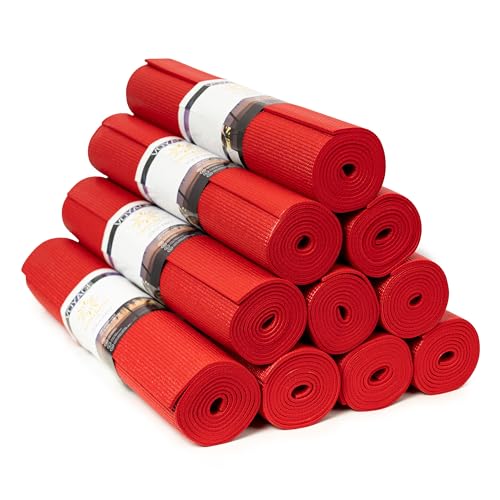 Voyage 5mm Studio Yoga Mats, 10 Pack, 72x24in | Extra Long, Anti-Tear Exercise Mats for Workout, Stretching, Fitness - Non Slip Gym Mats for Home, Schools and Studios - color: Red
