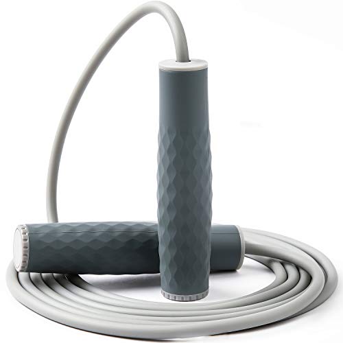 Weighted Jump Rope Workout-1LB Professional Skipping Rope with Adjustable Length and Silicone Comfortable Grips,Heavy Jumpropes Adults Fitness Women Men,Cardio Boxing Endurance Training Exercise - color: Gray
