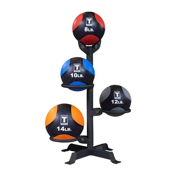 Body-Solid (GMR5B) Short Medicine Ball Stand - Compact Vertical Storage Rack for 3 Exercise Balls with 360° Pivoting Rings - Home & Commercial Gym Equipment, Black