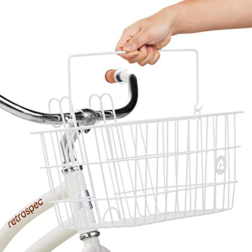 Retrospec Apollo-Lite Lift-Off Bike Basket - Detachable Steel Handlebar Basket with Carrying Handle for Commuting, Shopping & Beach Trips - 14.5in x 9.5in Weather-Resistant Biking Gear - color: White