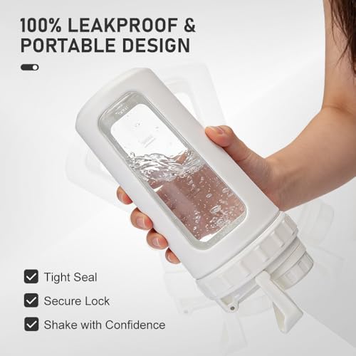 26oz Glass Protein Shaker Bottle, Stainless Steel Mixing Ball & Silicone Sleeve, Odorless, Leak-Proof, BPA-Free, Ideal for Smoothies & Workout Drinks(Frost White) - color: Frost White
