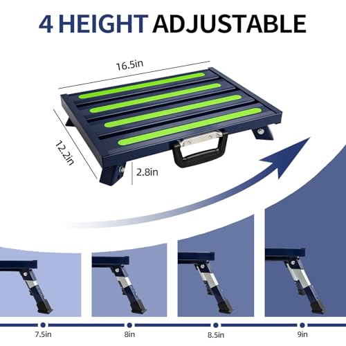 Aluminum RV Steps, 4-Level Adjustable Folding Step Stool with Non-Slip Rubber Feet, Non-Slip Fluorescent Strip Platform Rv Accessories - Blue - color: Blue