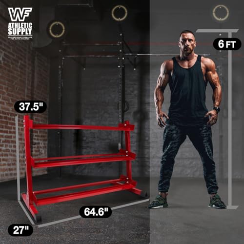 WF Athletic Supply Heavy-Duty Dumbbell Rack Stand, Weight Rack for Home Gym, Weight Holder, Available Sizes for Storage 5-50LB or 5-75LB Dumbbell Pairs, Black/Red/Green/Blue, RACK ONLY - color: Red