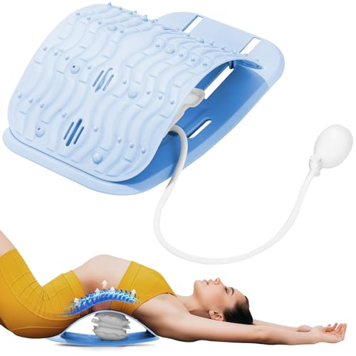 Ergonomic Lumbar Support Board, Lower Back Stretcher Adjustable Air Compression Mat Spinal Decompression Device, Back Stretcher for Lower Back Pain Relief,Ideal for Adults at Home or Work (blue) - color: blue