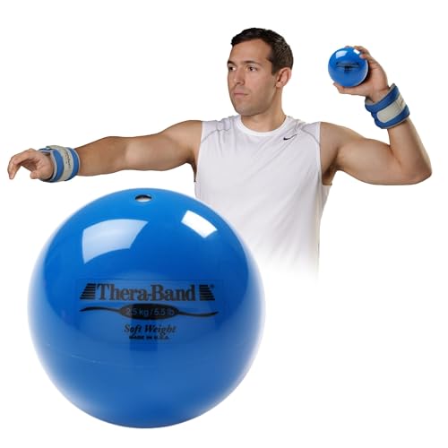 THERABAND Soft Weight 5.5 Lb, 4.5" Ball-Shaped Isotonic Exercise Balls for Physical Therapy, Weighted Ball Set for Pilates, Shoulder Strength & Rehab, Color-Coded, Portable & Easy to Grip - color: Blue