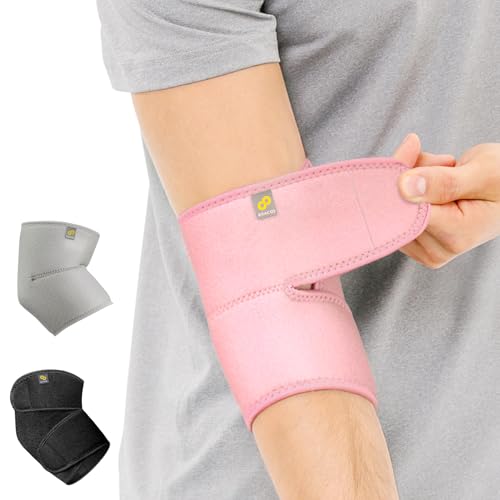Bracoo Elbow Brace for Tendonitis Women Men, Tennis Elbow Compression Sleeve Wrap Support, Golfer's Elbow, Bursitis, Sprains, Strains, Sports Injury Recovery Joint, Arthritis Pain Relief, ES10 - color: Pink