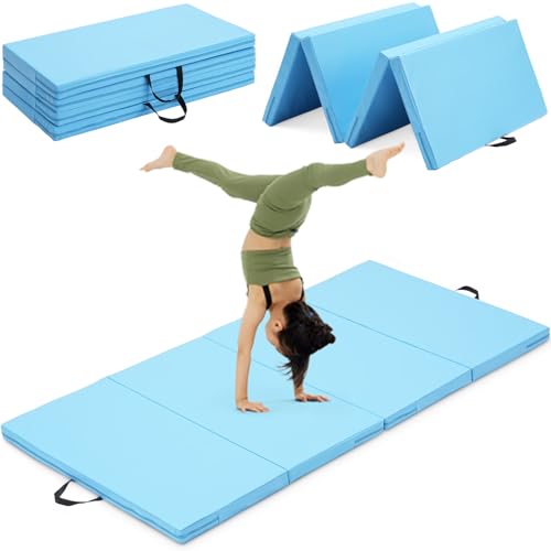 Gymnastics Mat, 3FTx6FT / 4FTx8FT 2" Thick Folding Kids' Gymnastic Tumbling Mat for Home Gym Exercise & Play - color: 3x6FT-Light Blue