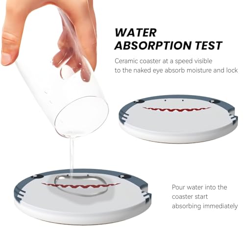 Shark Car Coasters for Cup Holders, 2 Pack Absorbent Ceramic Drink Cup Coaster for Women Men, Auto Interior Accessories - color: T24