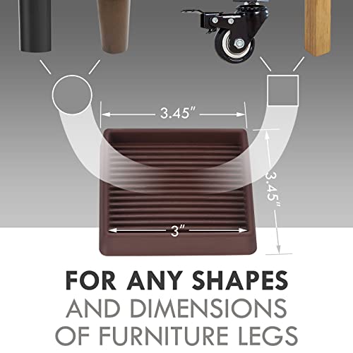 3X3 Square Rubber Caster Cups, Non Slip Furniture Pads - 4 Pack | Anti-Slip Furniture Gripper, Anti Skid Furnitures Feet, Anti Slide Floor Protector for Bed Couch Stoppers, Brown - size: 3" x 3"-Brown