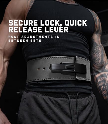 Gymreapers 10MM Lever Weightlifting Belt Leather Adjustable Heavy Duty Buckle Belt, IPF Approved for Powerlifting, Weightlifting, and Strength Training - color: Gray, size: X-Large (38-45")