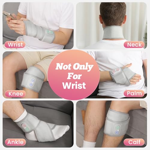 Cordless Wrist Heating Pad Wrap, Heated Wrist Brace with Vibration, Heated Wrist and Hand Massager, 3 Heat Levels, 3 Massage, Rechargeable Heating Pad for Wrist and Hand, Elbow, Ankle - color: Light Grey